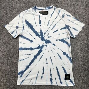 Roark Run Amok Shirt Mens Small White Blue Tie Dye Short Sleeve Pocket Tee